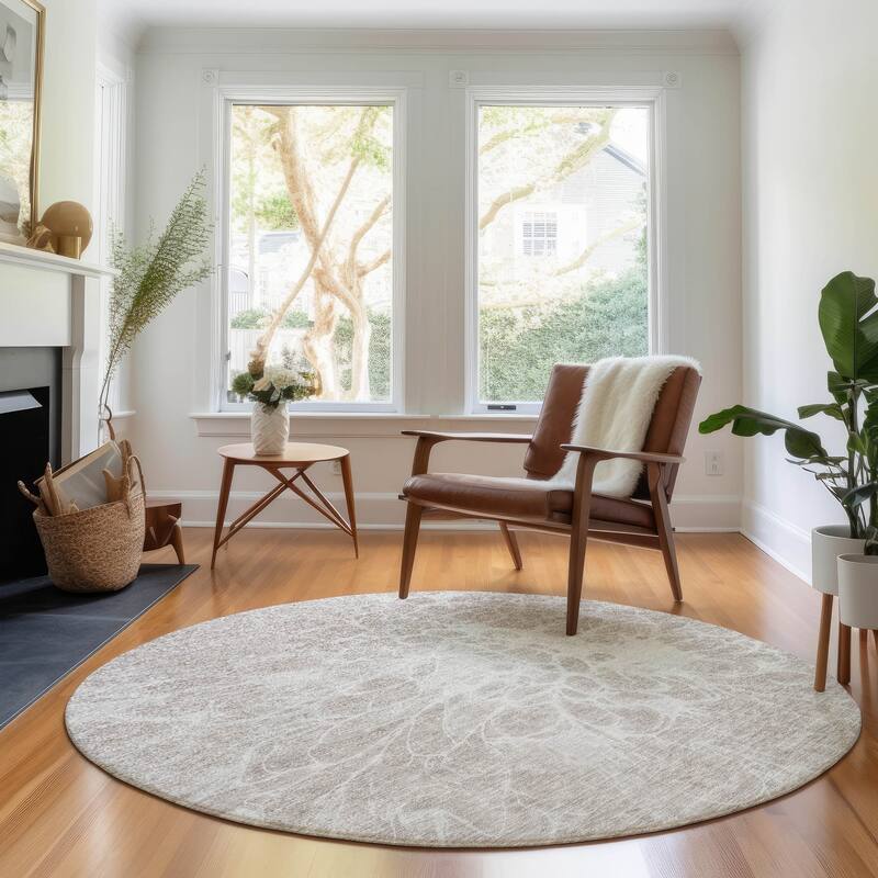 Premium Washable Super Soft Muted Floral Mayfield Rug - Taupe - 8' x 8' - Round
