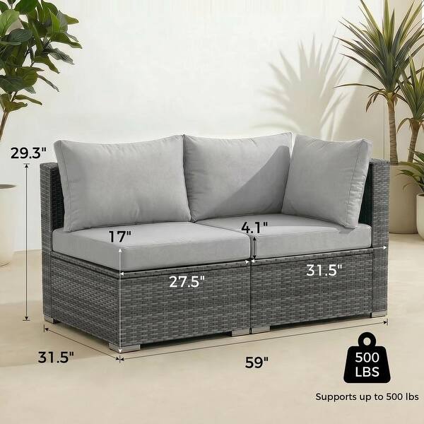 dimension image slide 1 of 2, 4-Piece Oversized Outdoor Modular Sofa Set, 27.5" Wide Wicker Patio Conversation Set with 4-Inch Thick Cushions
