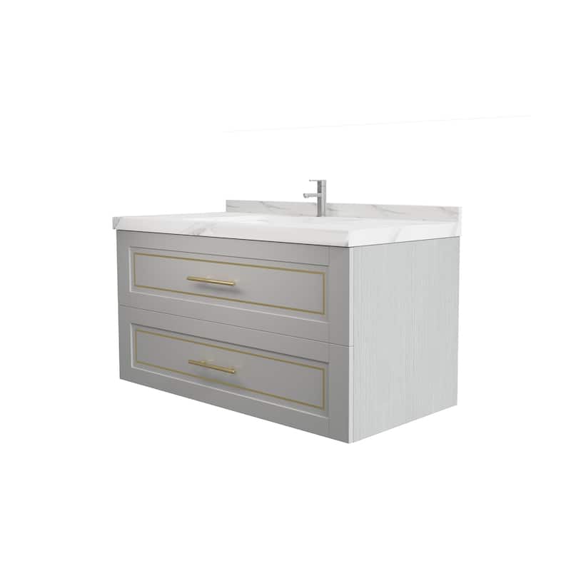 39'' Single Bathroom Vanity with Marble Top Ceramic Basin Sink