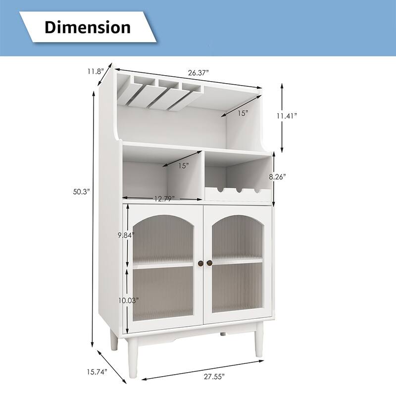 Sideboard Buffet Storage Cabinet with Removable Wine Rack, Glass Doors, Open Shelf & Drawer - 27.56“W