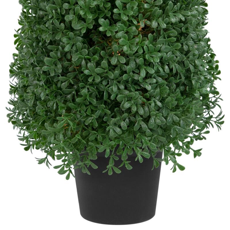 18" Pre-Lit Artificial Boxwood Cone Topiary Tree with Round Pot Clear Lights - 9