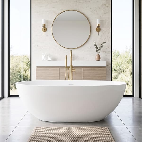 64.96 in. W x 29.53 in. D Freestanding Solid Surface Soaking Bathtub - Glossy White