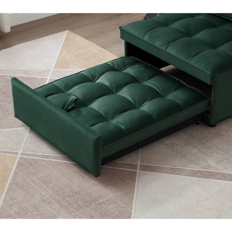 Velvet Convertible Chair Bed with Removable Back and Recliner Function