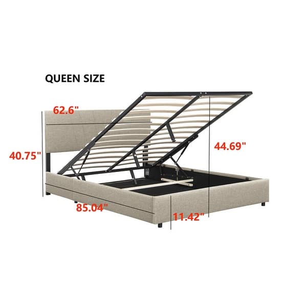 Beige Queen Upholstered Platform Bed with Lifting Storage and Tufted Headboard