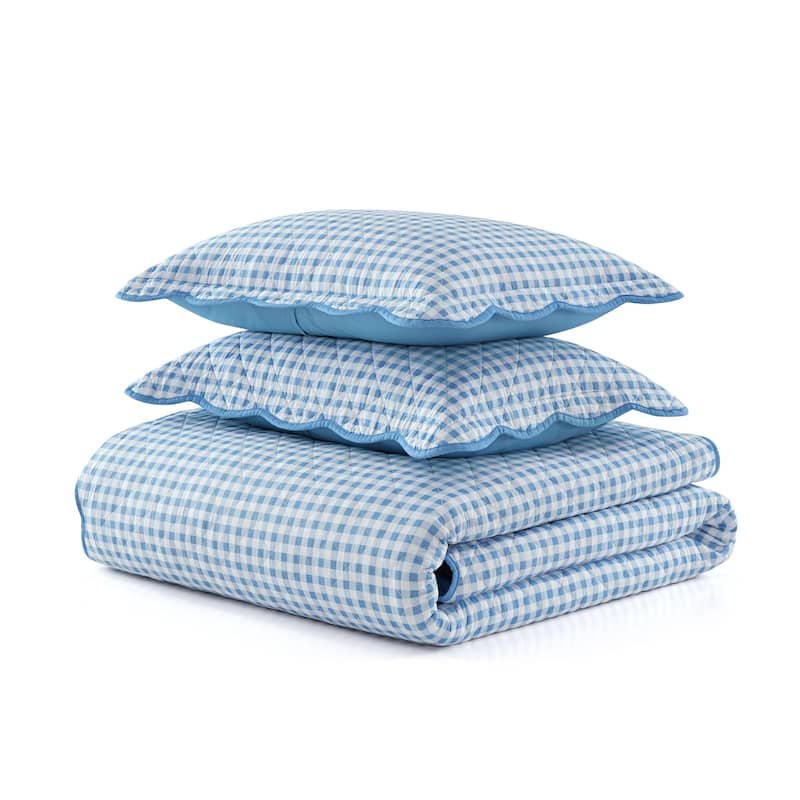 Martha Stewart Olivia Gingham Cotton Reversible Quilt Set