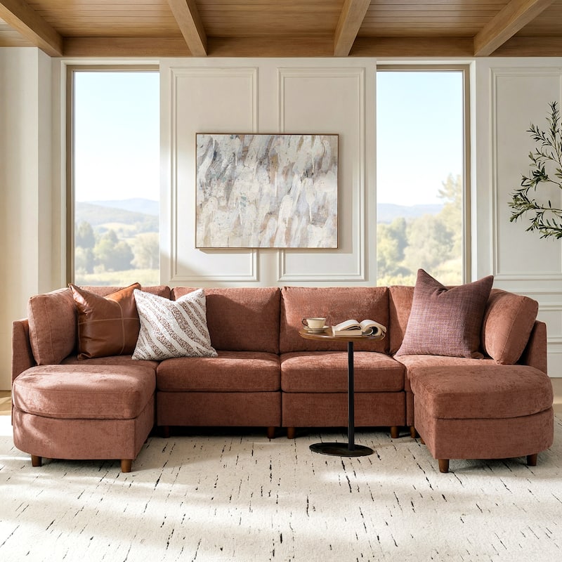 Mattia 125" Modern Under-seat Storage Sectional Sofa with Round Table and Solid Wood Legs by HULALA HOME