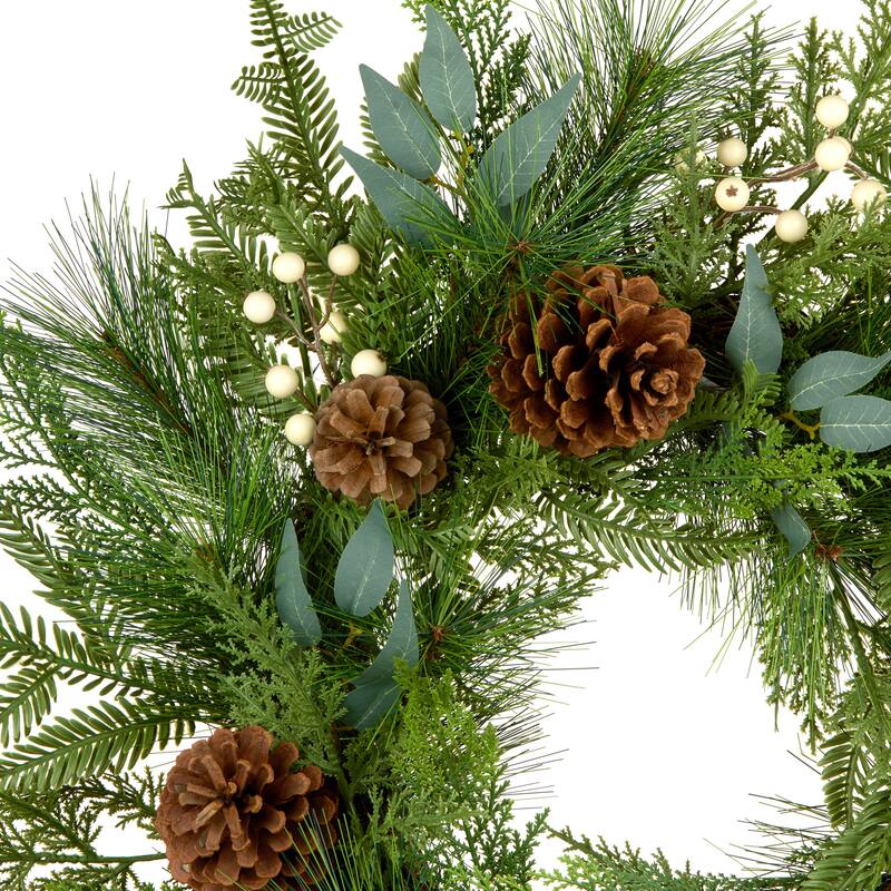 National Tree Company 2 ft. Artificial Inspired by Nature Christmas Wreath with White Berries, Pinecones, and Cypress Tips
