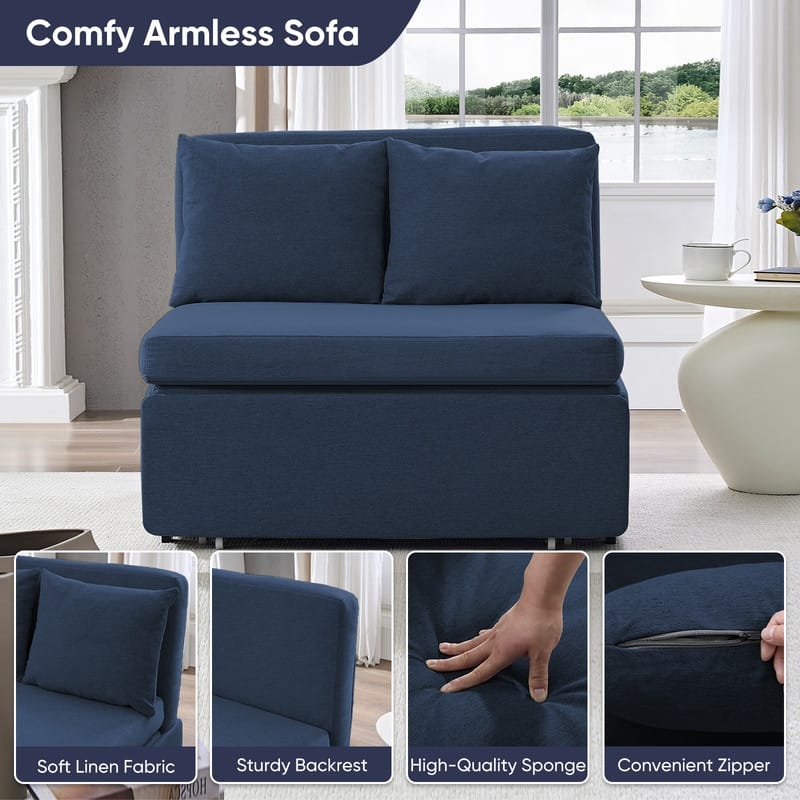 Mixoy Full/Queen Size Sofa Bed,2 in 1 Convertible Linen 1-Seater/Loveseat Sleeper Sofa Couch with Cushions