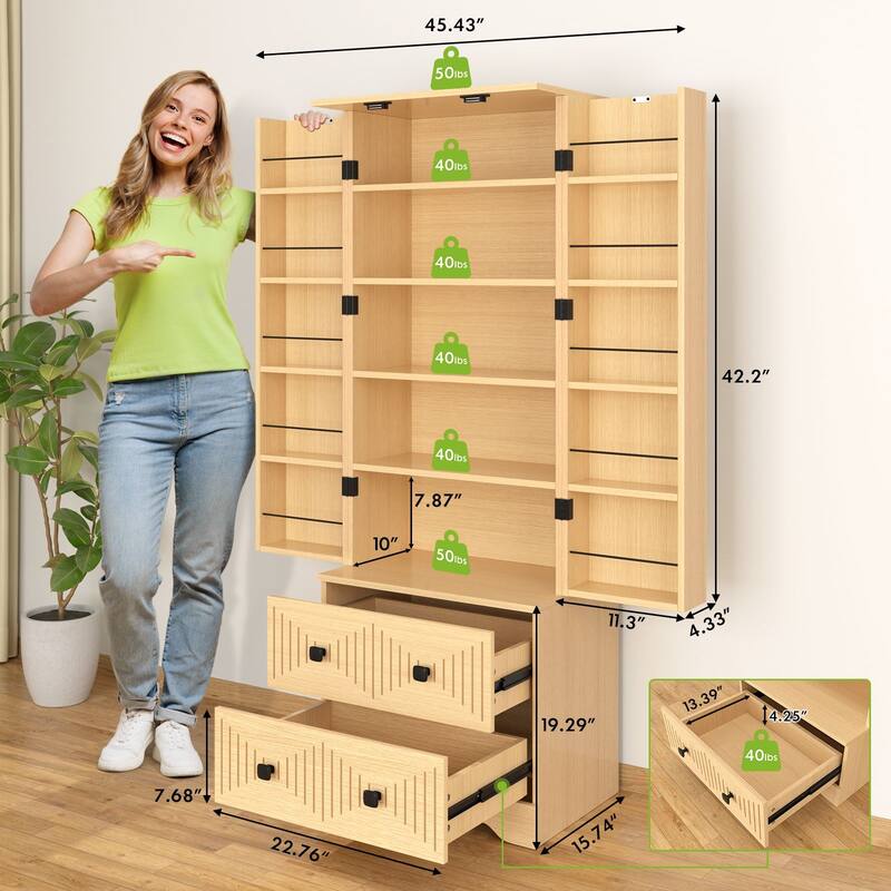 Gymojoy Farmhouse Pantry Cabinet with Drawer & Shelves, Kitchen Storage Cupboard for Dining Room, Living Room, Bathroom