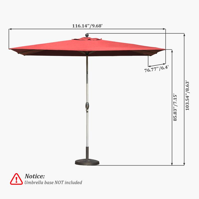 Rectangle Patio Umbrella with Crank Lift and Tilt, Brick Red (Base Excluded)