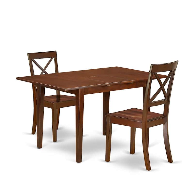 Vintage Kitchen Dining Set - Table with Butterfly Leaf & 2 Chairs - 32x54 Inch Mahogany Finish