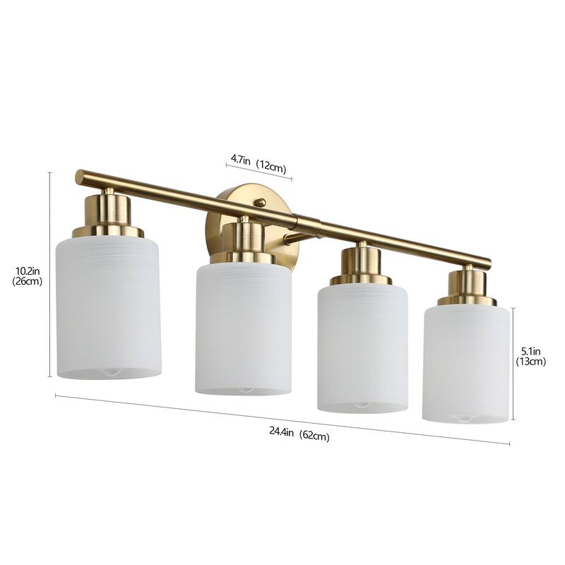 24" Modern 4-Light Vanity Wall Sconce, with Frosted Glass Shades for Bathroom or Hallway Lighting (No Bulbs)