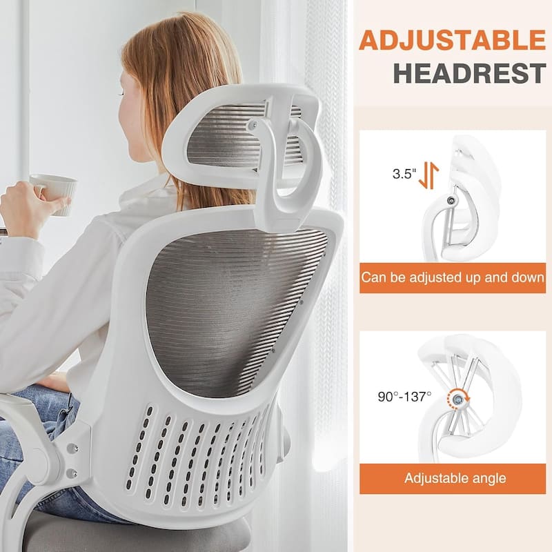 Office Computer Desk Chair, Ergonomic High-Back Mesh Rolling Work Chairs with Wheels &Adjustable Headrests, Comfy Flip-up Arms