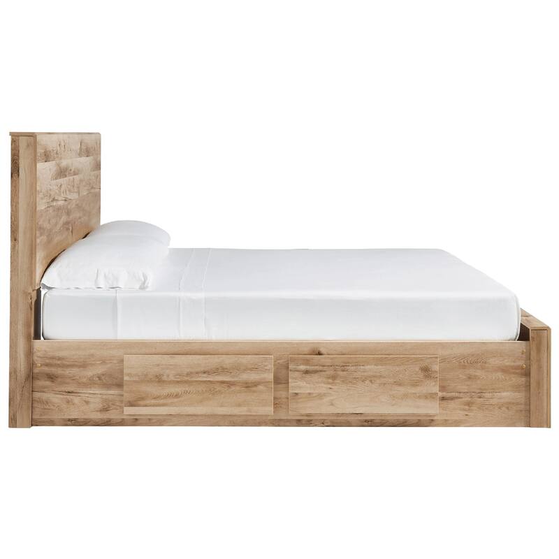 Oma Queen Panel Bed, 2 Footboard and 4 Side Drawers, Brown Wood