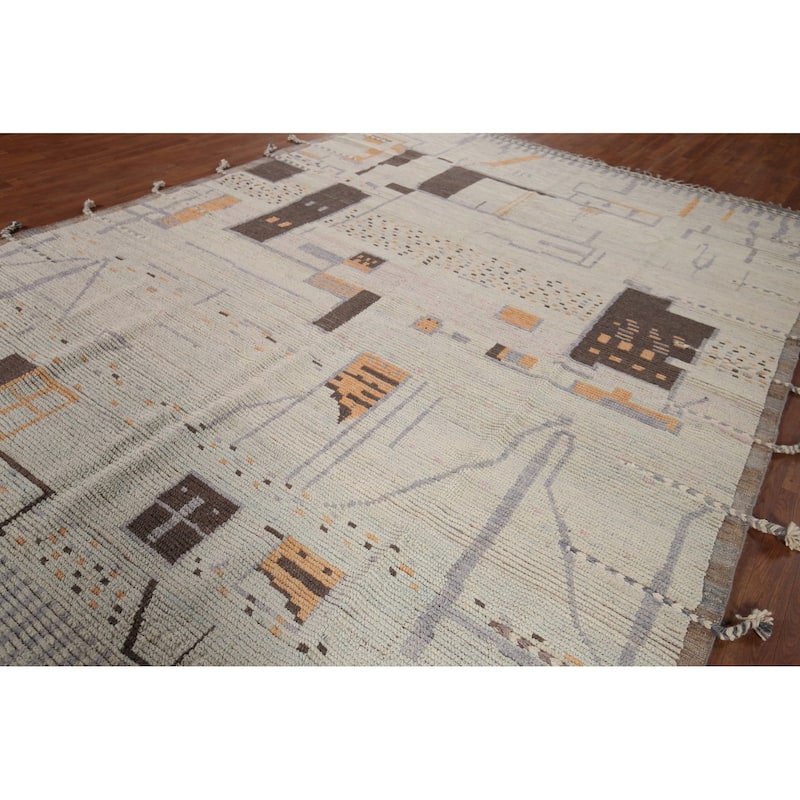 Modern Moroccan Abstract Area Rug Handmade Stripe Wool Carpet - 8'10"x 12'5"