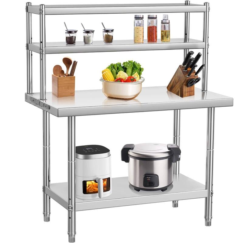 Stainless Steel Table with Overshelf, NSF Heavy Duty Prep Table - 30'' x 24'', Double Shelves