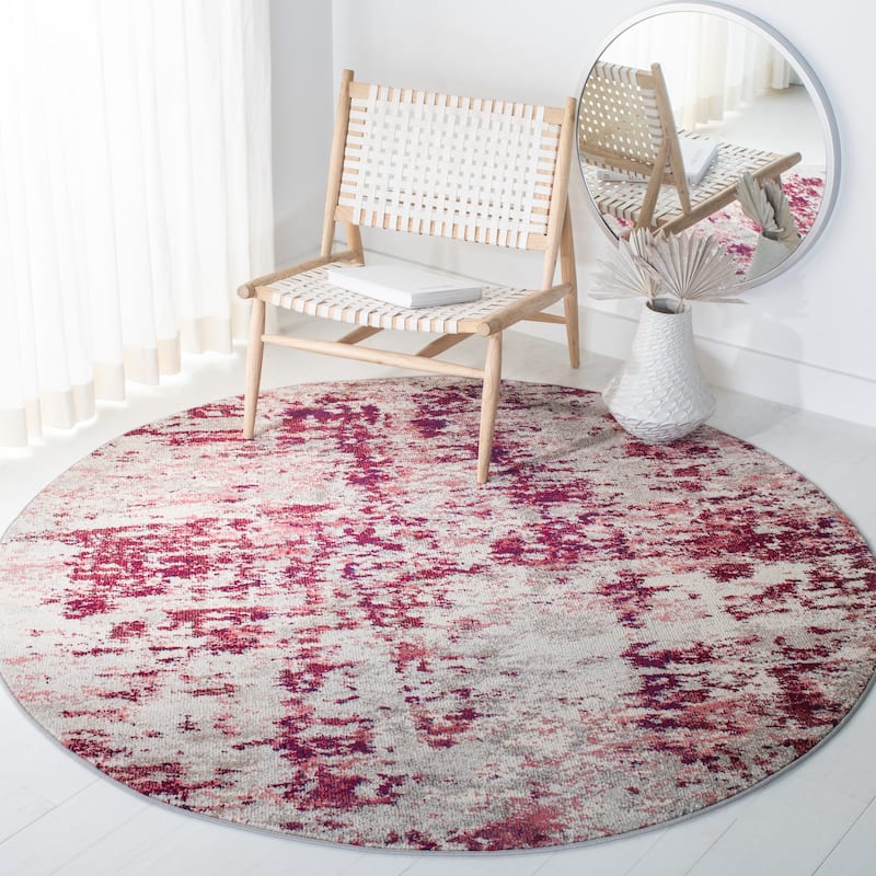 SAFAVIEH Madison Poranna Modern Abstract Rug - 6'7" Round - Beige/Wine - Round