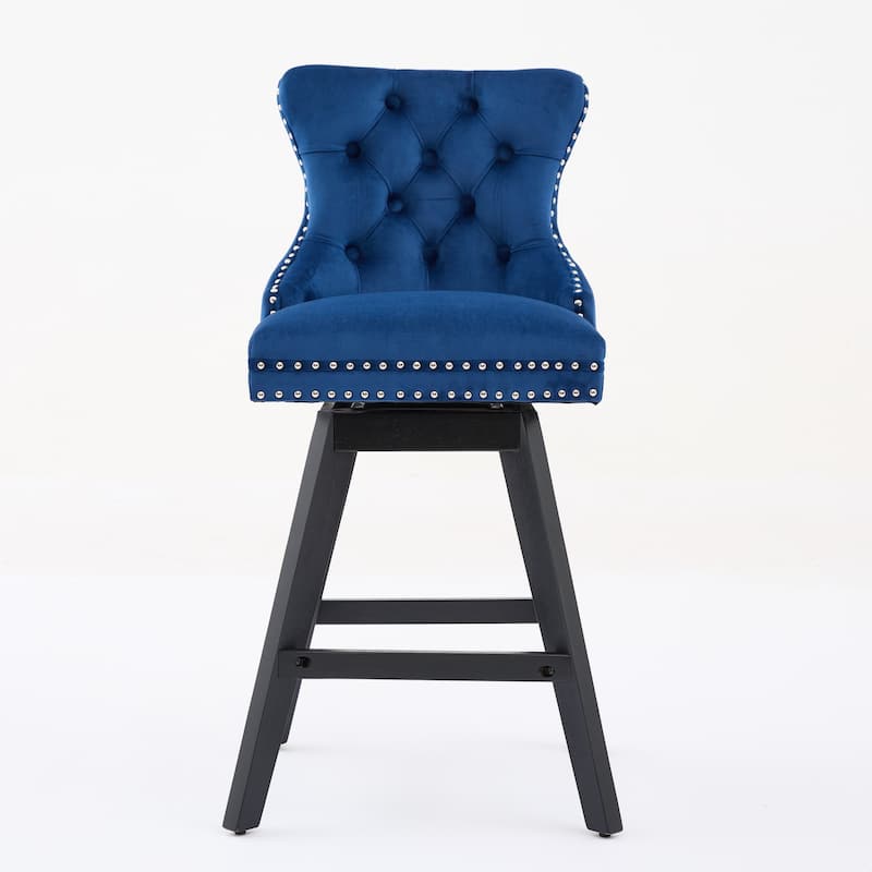 Velvet Barstools Set Curved Button Tufted Accent Chairs Set of 2 with Swivel Seat, Thick Cushion and Solid Rubber Wood Legs
