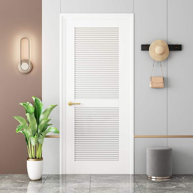 80"H White Louver Closet Doors Solid Manufactured Wood Primed Shaker Slab Interior Door