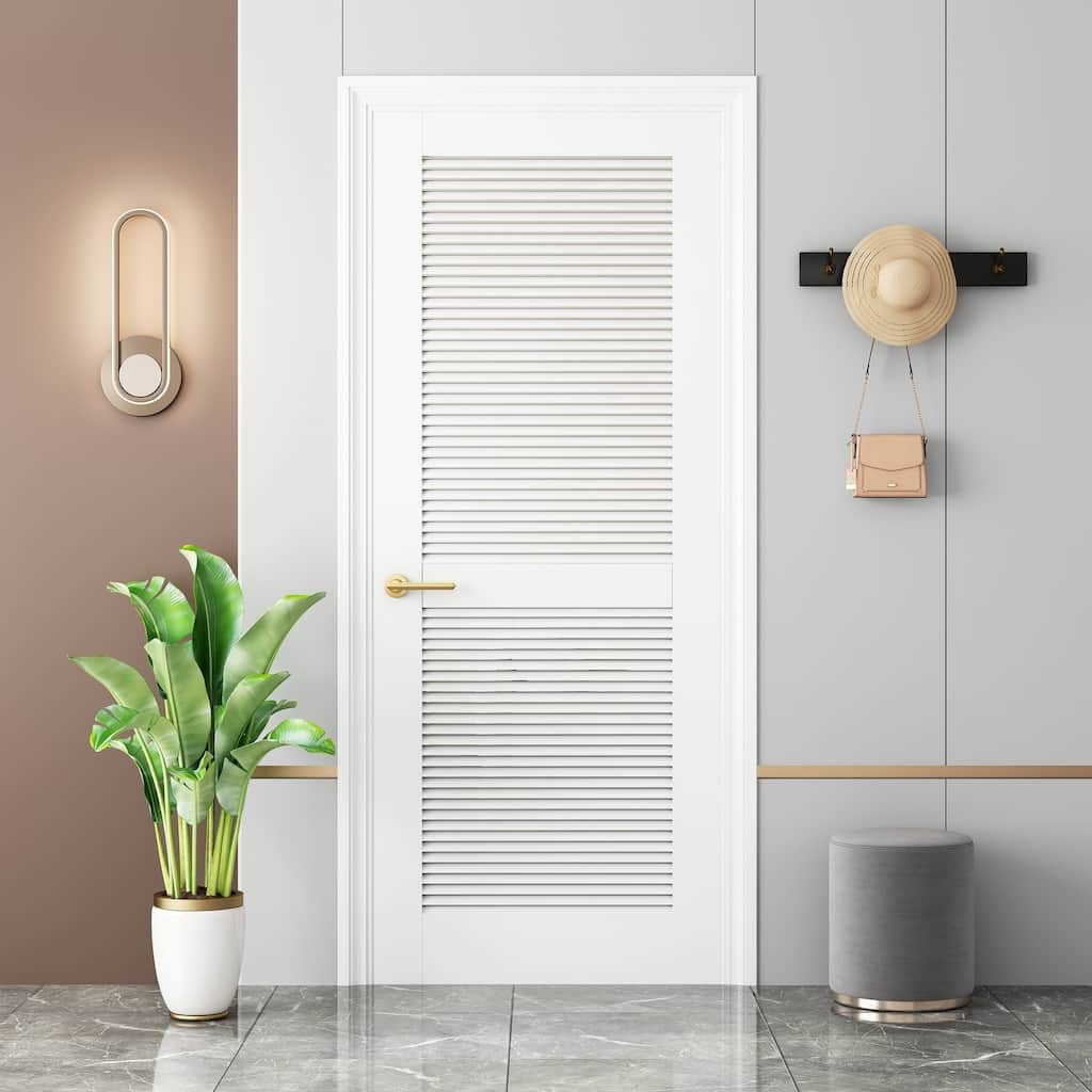 80"H White Louver Closet Doors Solid Manufactured Wood Primed Shaker Slab Interior Door