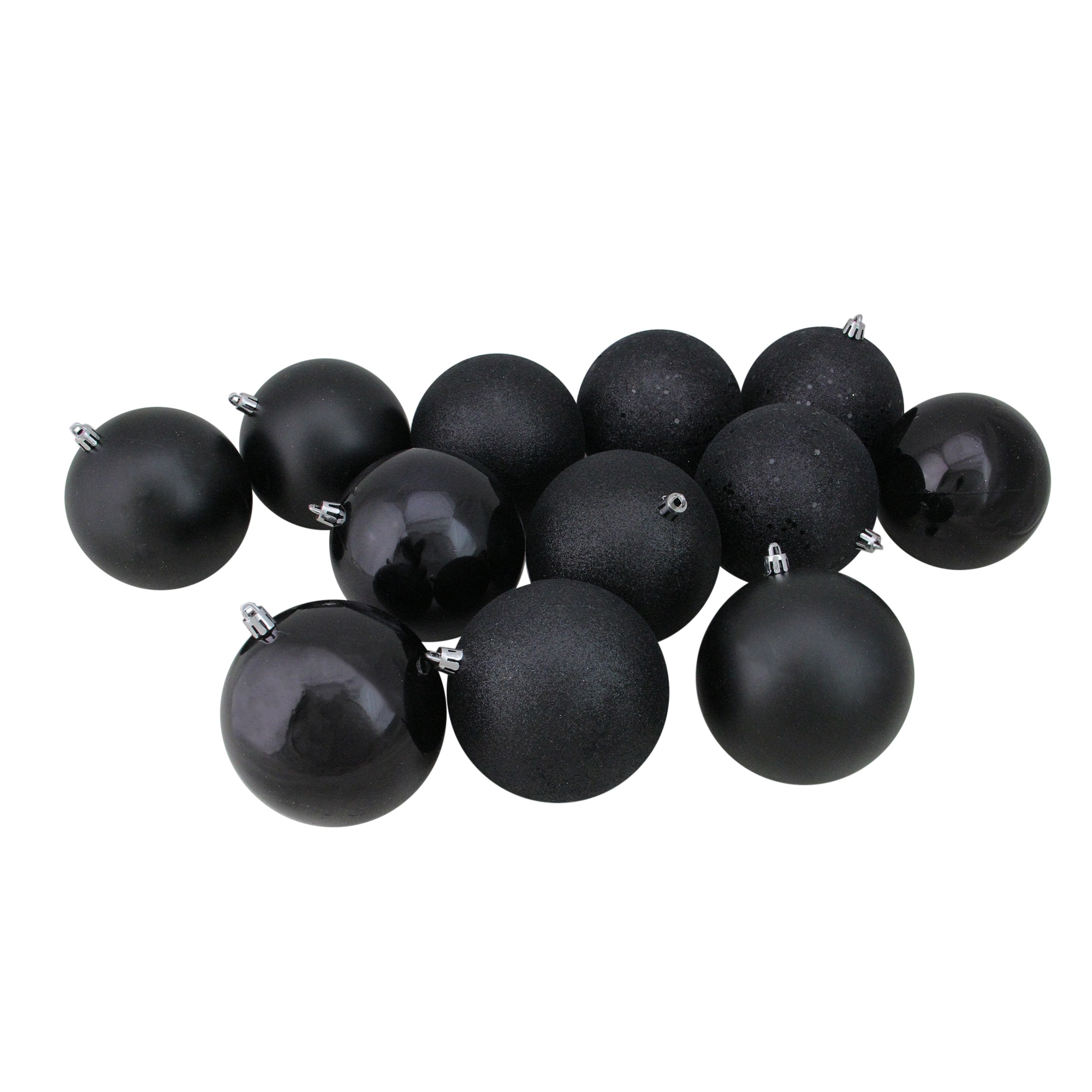 Shatterproof 4-Finish Christmas Ball Ornaments - 4" (100mm) - Black - 12ct