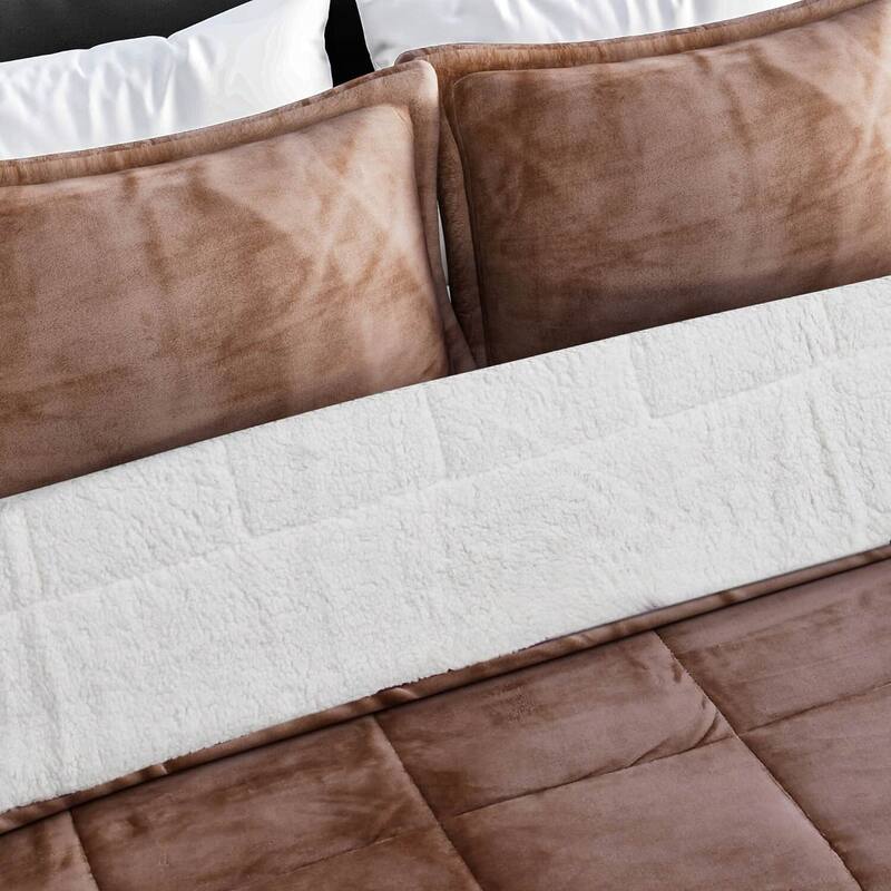 HOMESMART Set of 2 Purple 3 Layer Quilted Microfiber Flannel Sherpa