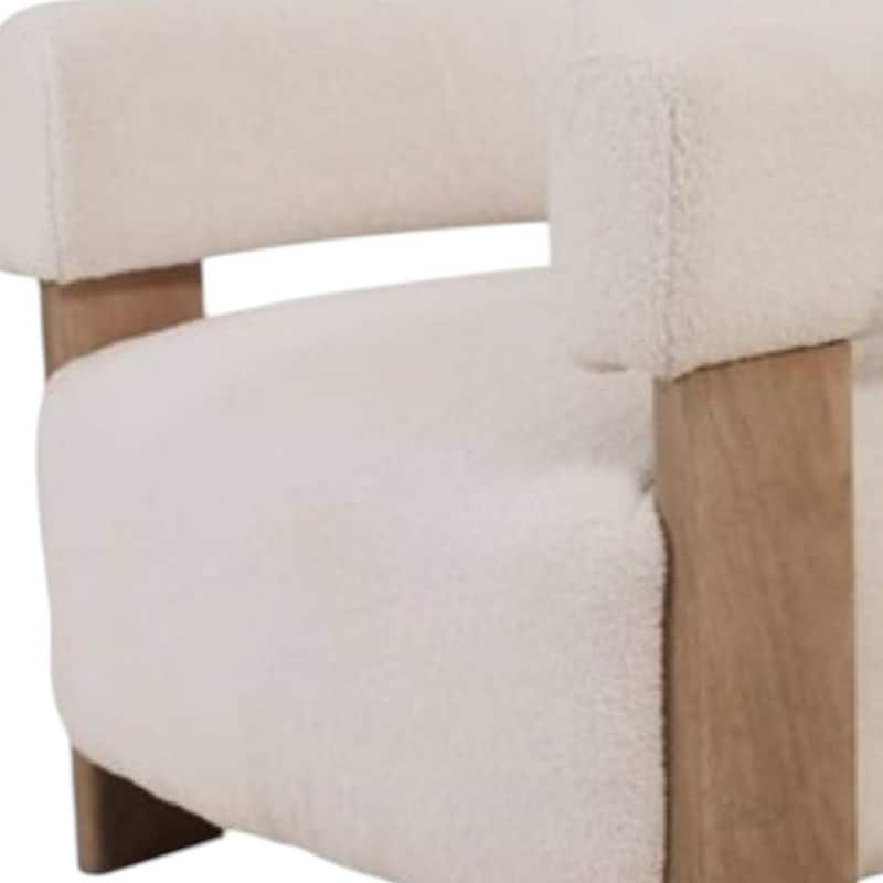 HomeRoots 31" White and Brown Boucle and Solid Wood Arm Chair - 31.00 in. x 27.50 in. x 37.50 in.