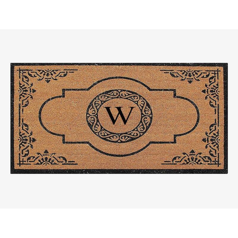 A1HC Natural Coir and PVC backing Hand-crafted Abrilina Monogrammed Double Doormat - 36" X 72" - W