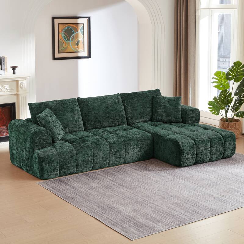 L-Shape Sectional Sofa with Chaise Lounge, Oversized Chenille Upholstered 4 Seater Sofa, Compressed Sofa with Throw Pillows