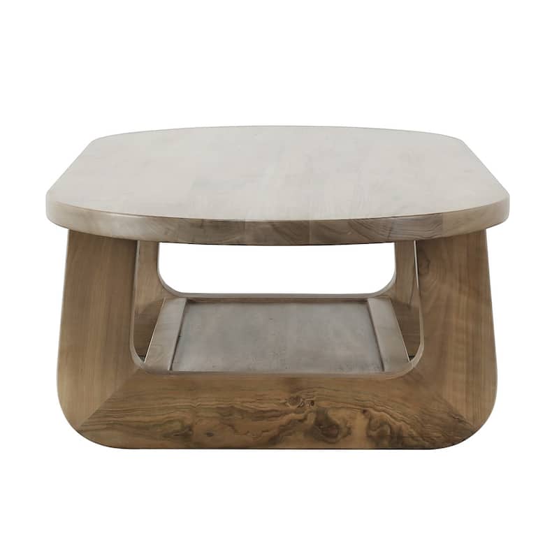 Walnut wood oval coffee table with storage neutral wood tone 68x32x18H