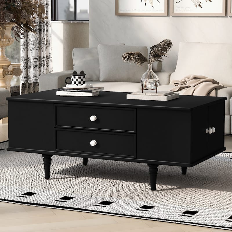 47.2" Modern Coffee Table - Rectangle Wood Table with 4 Drawers & Hidden Storage - Solid Wood Legs for Living Room