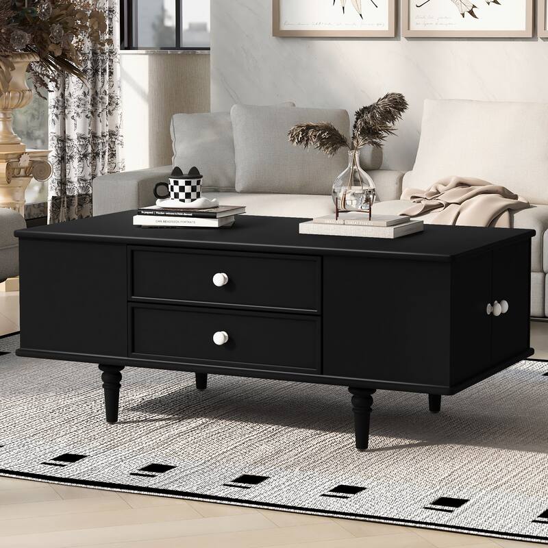 Rectangle Coffee Table Center Table with 4 Drawers, Black Living Room Table Cocktail Table Center Table - Black