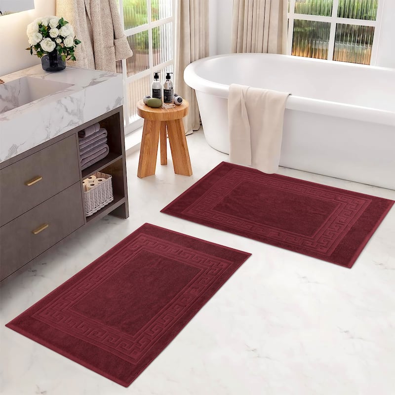 Superior Plush & Absorbent 900 GSM Cotton Bath Mat - (Set of 2) - Burgundy