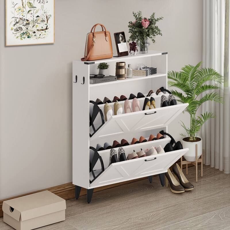 Shoe Storage Cabinet for Entryway with 2 Flip Drawers