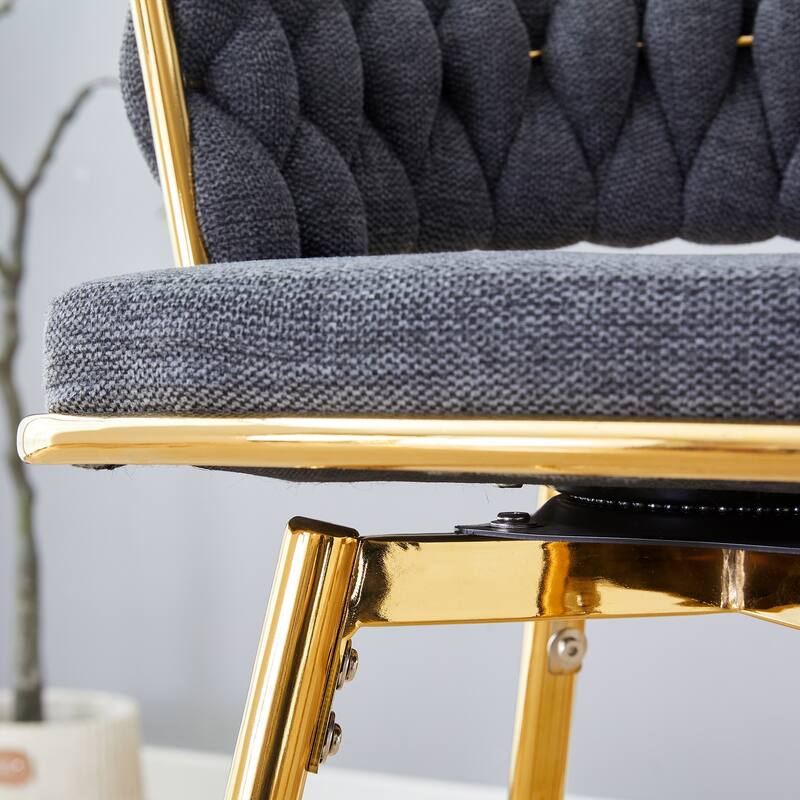 Four-piece rotating swivel chair, black cotton and linen soft seat surface, golden metal legs, rust-proof and wear-resis