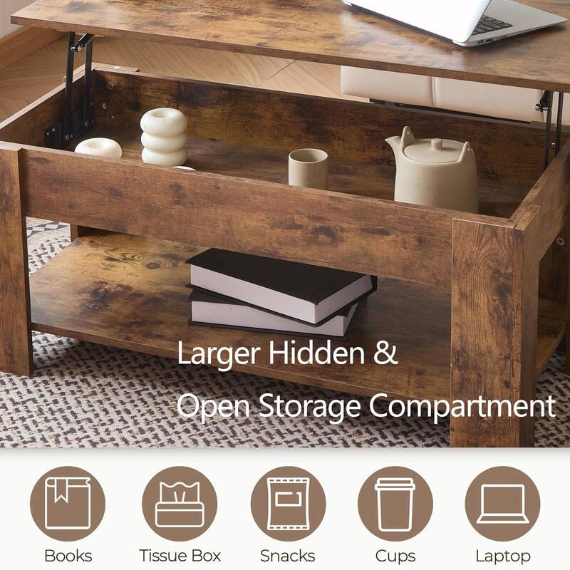 Adjustable Height Coffee Table - Large Storage Compartment - Adjustable Height