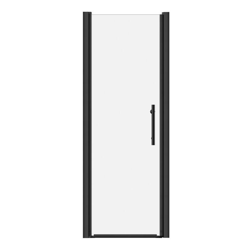 Matte Black Hinged Shower Door 26x68, 6mm Tempered Glass, Headerless, 1.5 in Adjustable, Left/Right In/Out - Matte Black