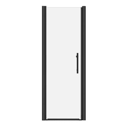 Matte Black Hinged Shower Door 26x68, 6mm Tempered Glass, Headerless, 1.5 in Adjustable, Left/Right In/Out