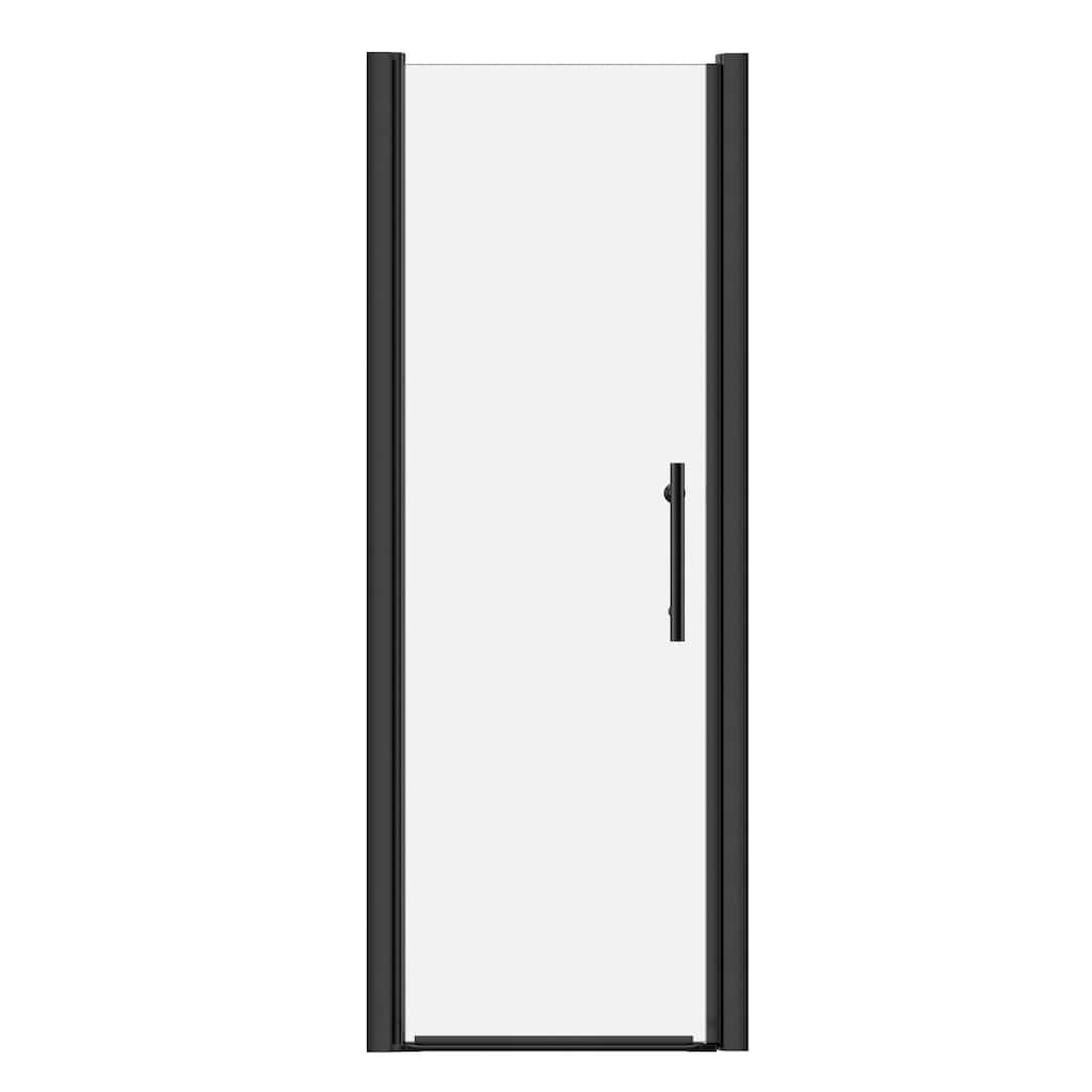 Matte Black Hinged Shower Door 26x68, 6mm Tempered Glass, Headerless, 1.5 in Adjustable, Left/Right In/Out