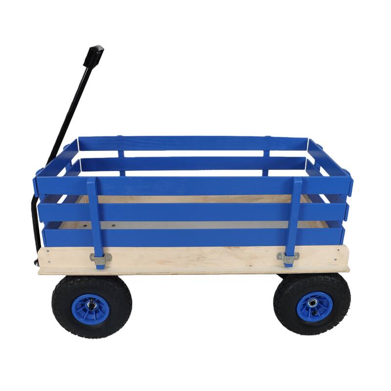 Fresh blue wooden household trolley for children's toy transportation/garden tool cart/outdoor portable trolley