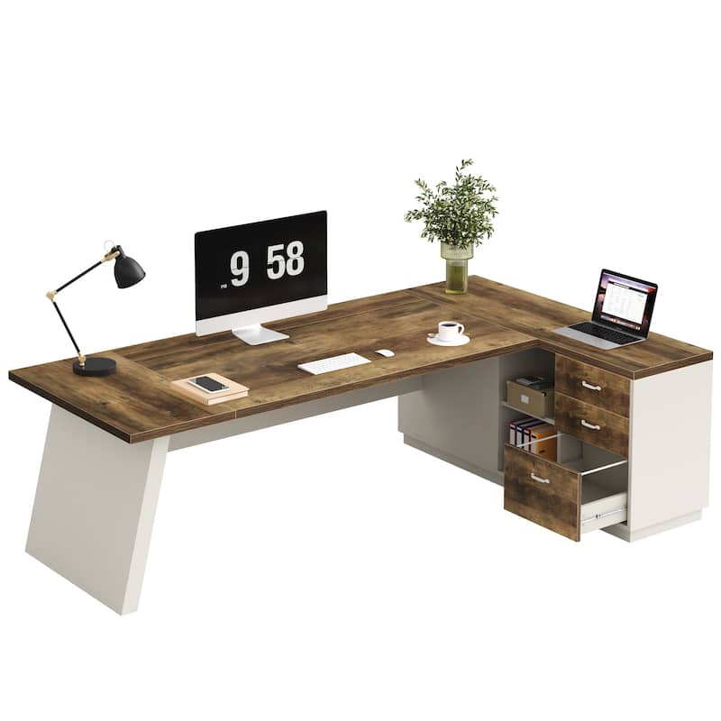 78.7-Inch L-Shaped Executive Desk Computer Desk with File Cabinet
