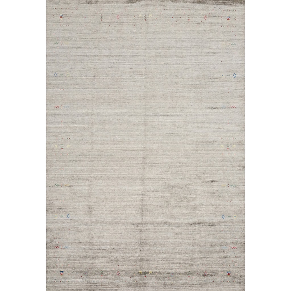 Hand Knotted Oriental Viscose Silk Carpet Tribal Animal Pictorial Greys & Charcoal Gabbeh Area Rug - 11' 11'' X 9' 1''
