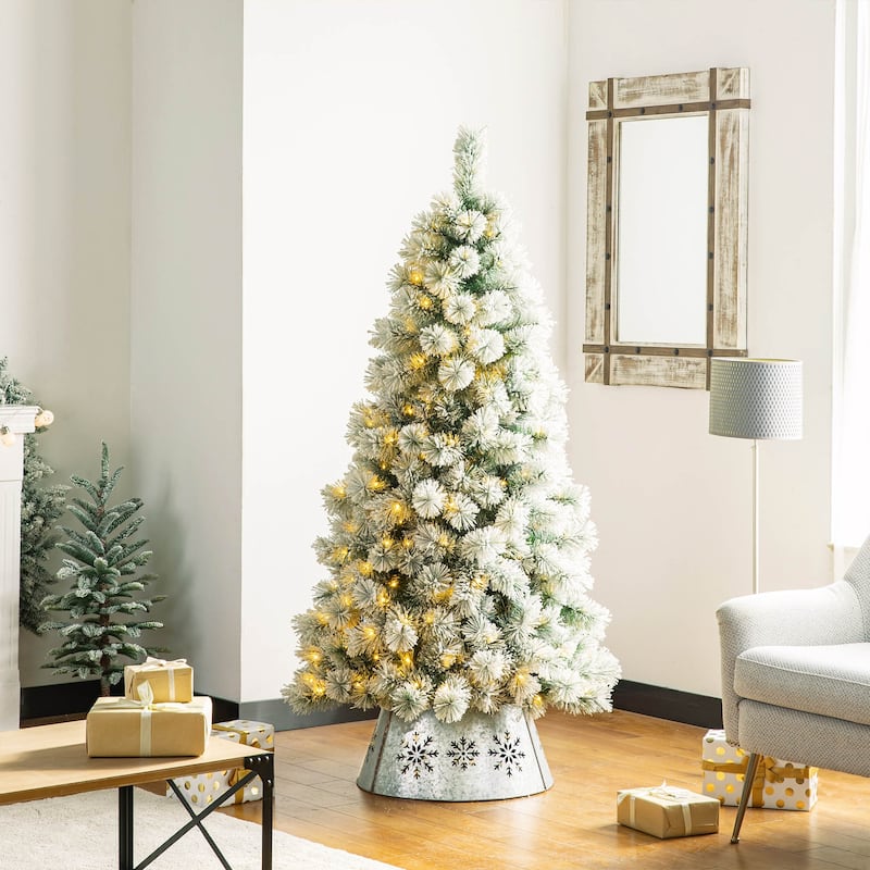 Glitzhome 22"/26"D Christmas Metal Snowflake Tree Collars with Lights