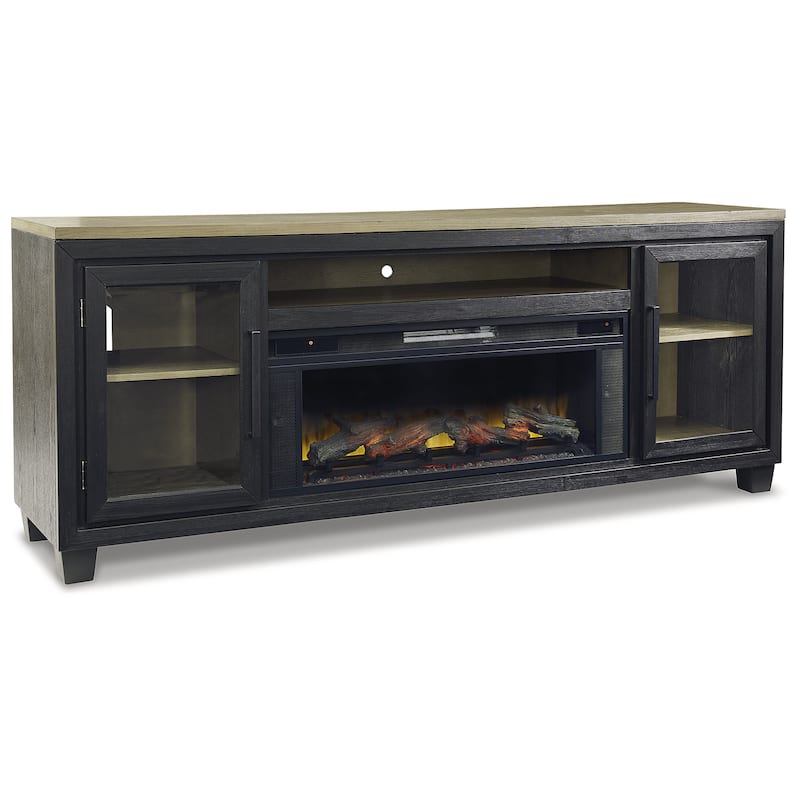 Signature Design by Ashley Foyland Black/Brown 83" TV Stand for TVs up to 95" with Electric Fireplace - 83"W x 20"D x 33"H
