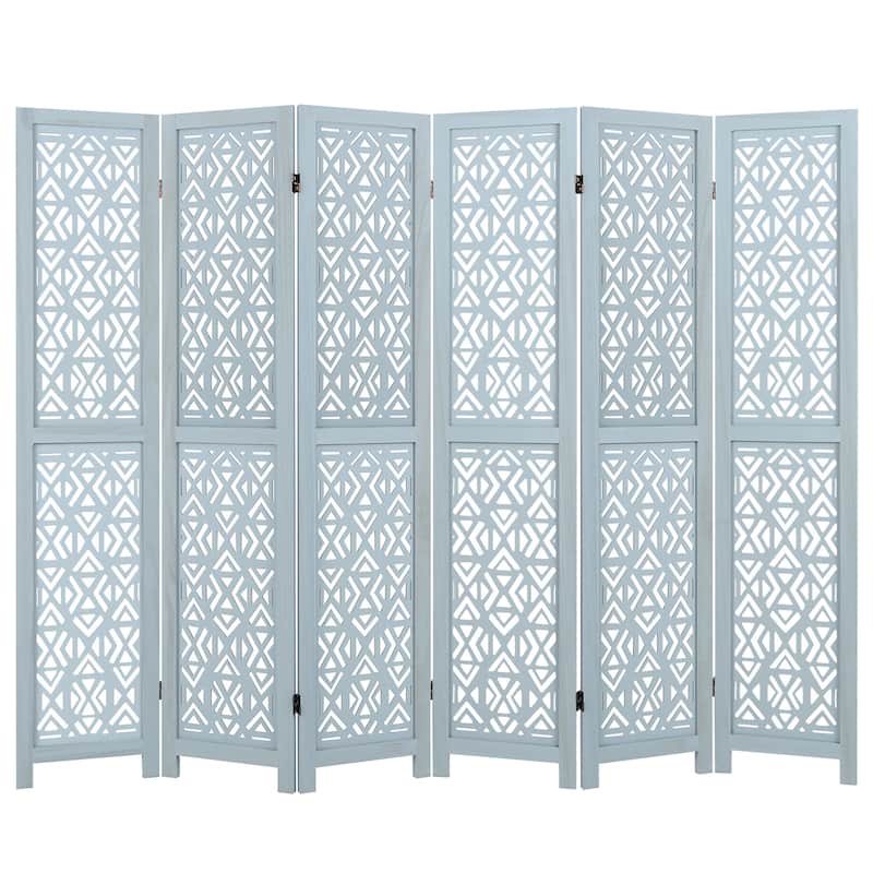 Gymax 6-Panel Wooden Room Divider w/ Carved Cutout Pattern & Solid - Blue