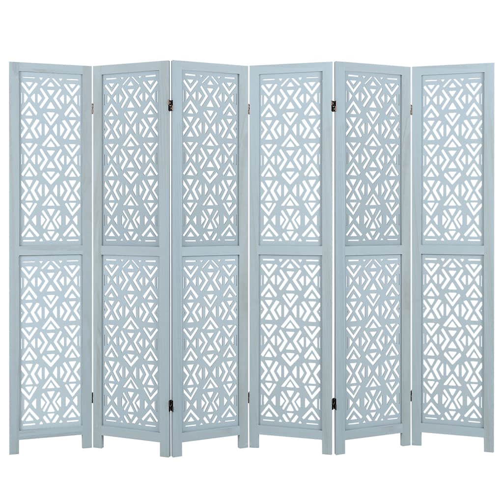 Gymax 6-Panel Wooden Room Divider w/ Carved Cutout Pattern & Solid