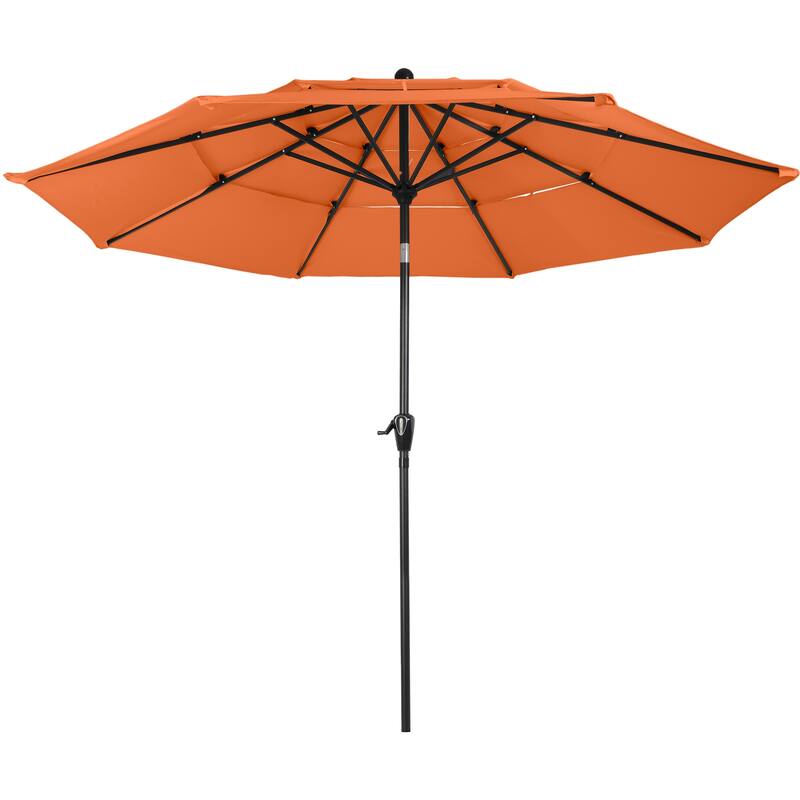 10 ft Patio Umbrella, 3-Tiered Sunshade with Push Button Tilt and Easy-Open Crank, Outdoor Umbrella for Deck, Yard