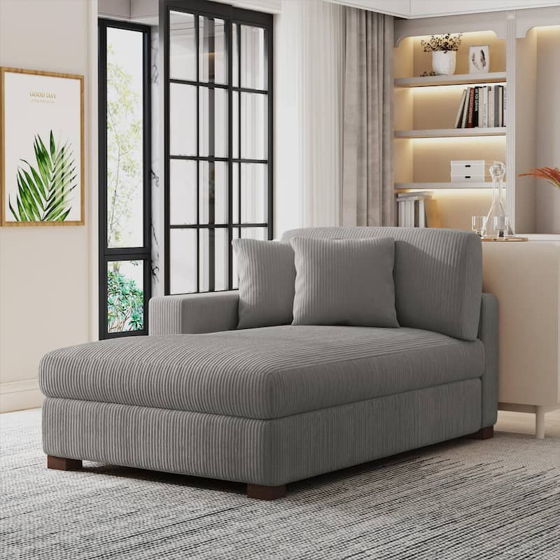 Modern Corduroy Indoor Chaise Lounge Couch with Pillows - Left Facing - Light Grey/Left