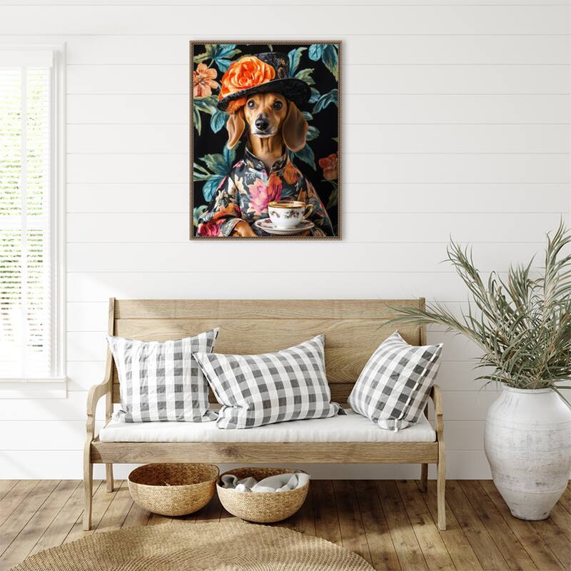 Tea Time Dachshund by Mowzu Framed Canvas Wall Art