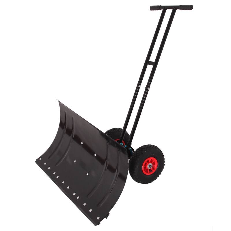Anmytek Heavy Duty Snow Shovel Wheeled Driveway Sidewalk Pusher Winter Removal Tool - 29 in. W X 47 in. D X 16.5 in. H - 29.1 in. W X 14.10 in. D X 42.5 in. H
